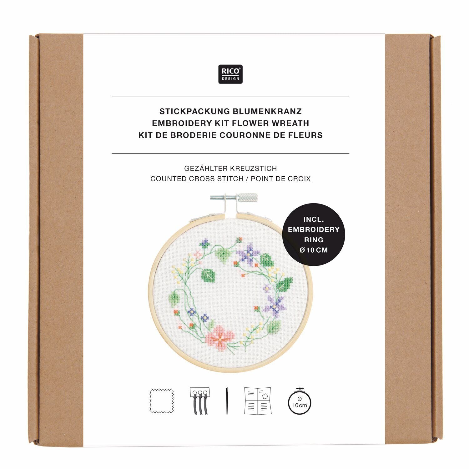 Kit point de croix - Couronne de Fleur 10 cm
