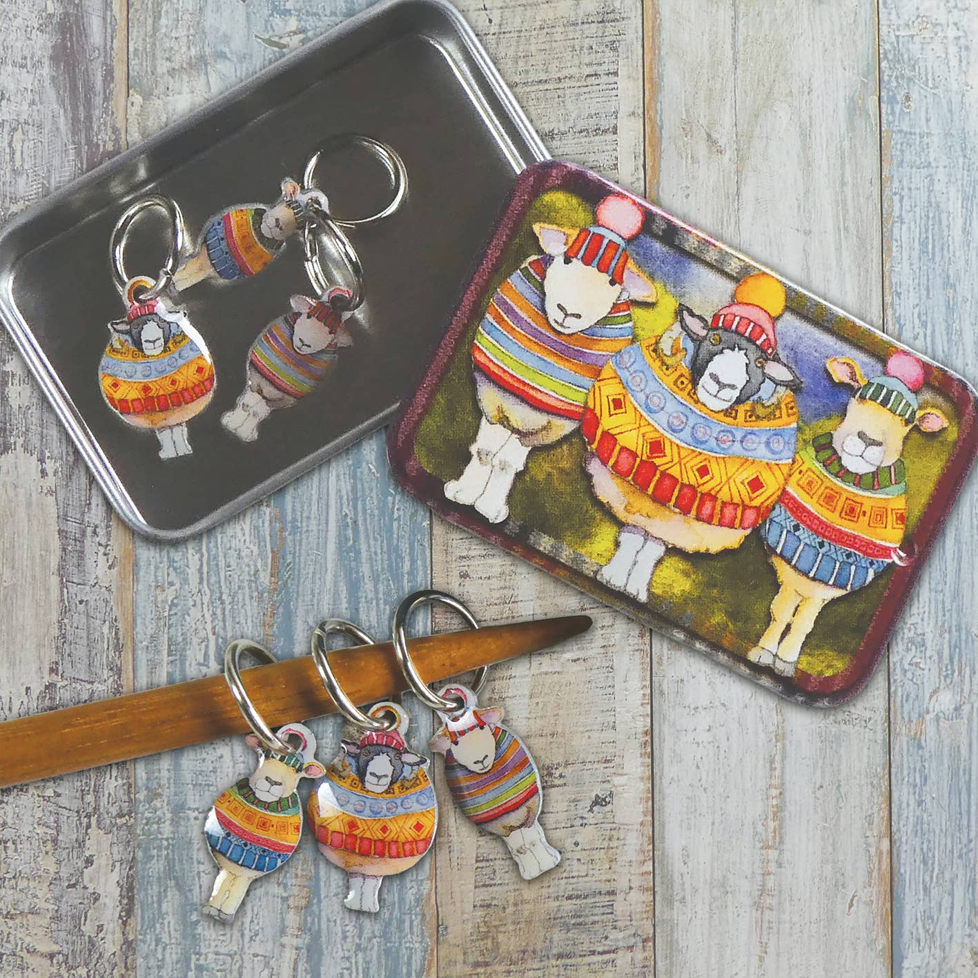 Marqueurs de mailles Moutons à Rayures + boîte