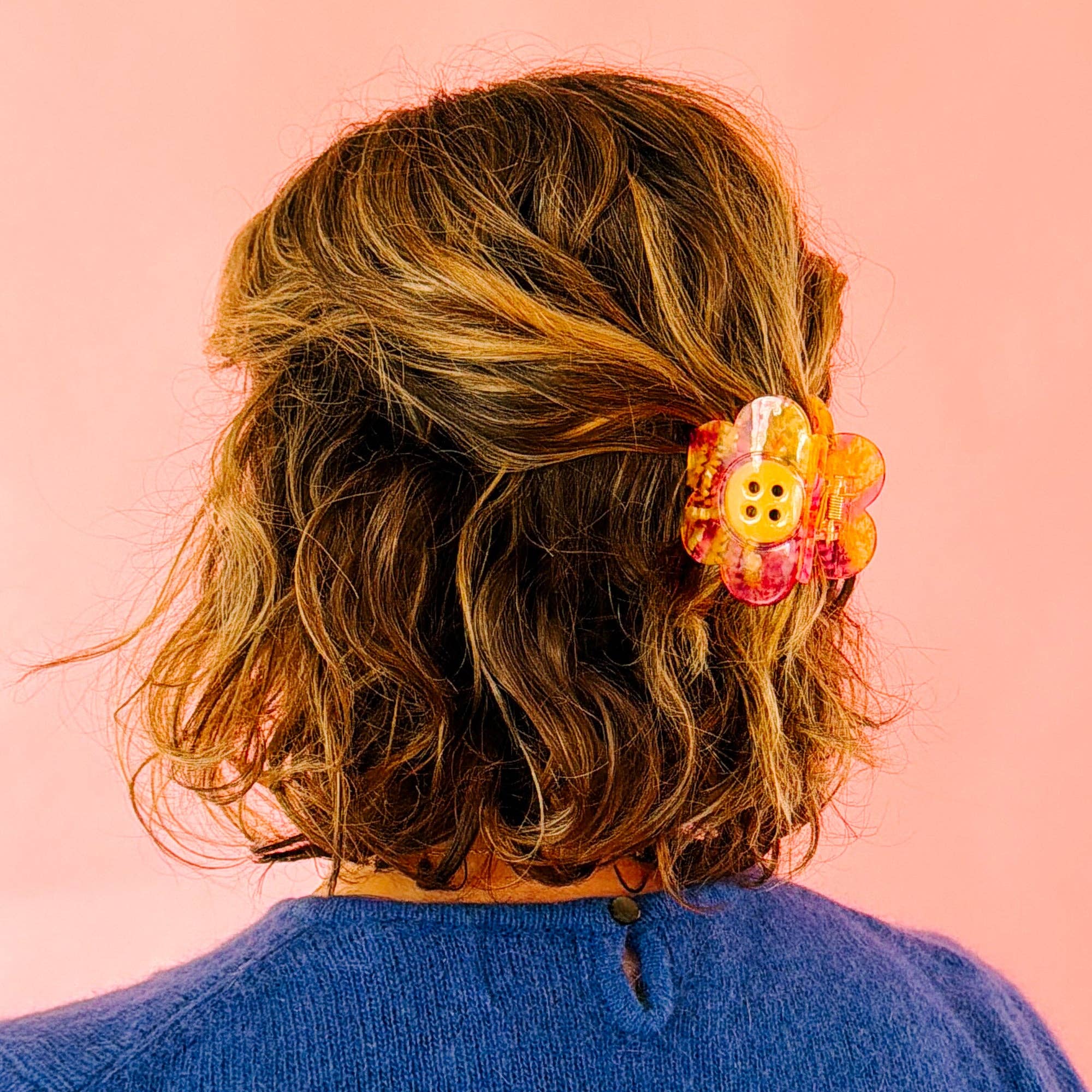Pince à cheveux bouton-marguerite rose et jaune
