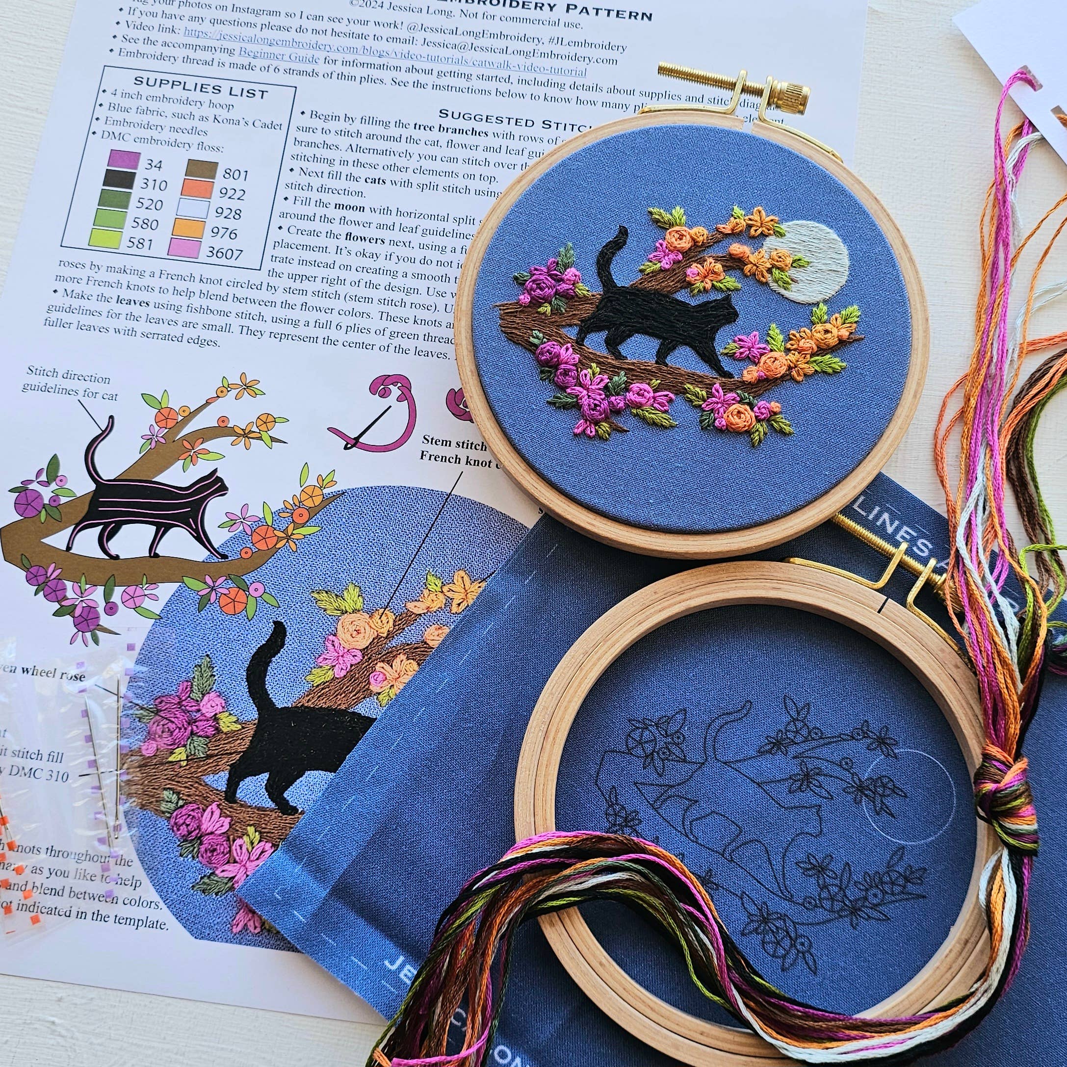 Kit de broderie Mini chat noir et pleine lune