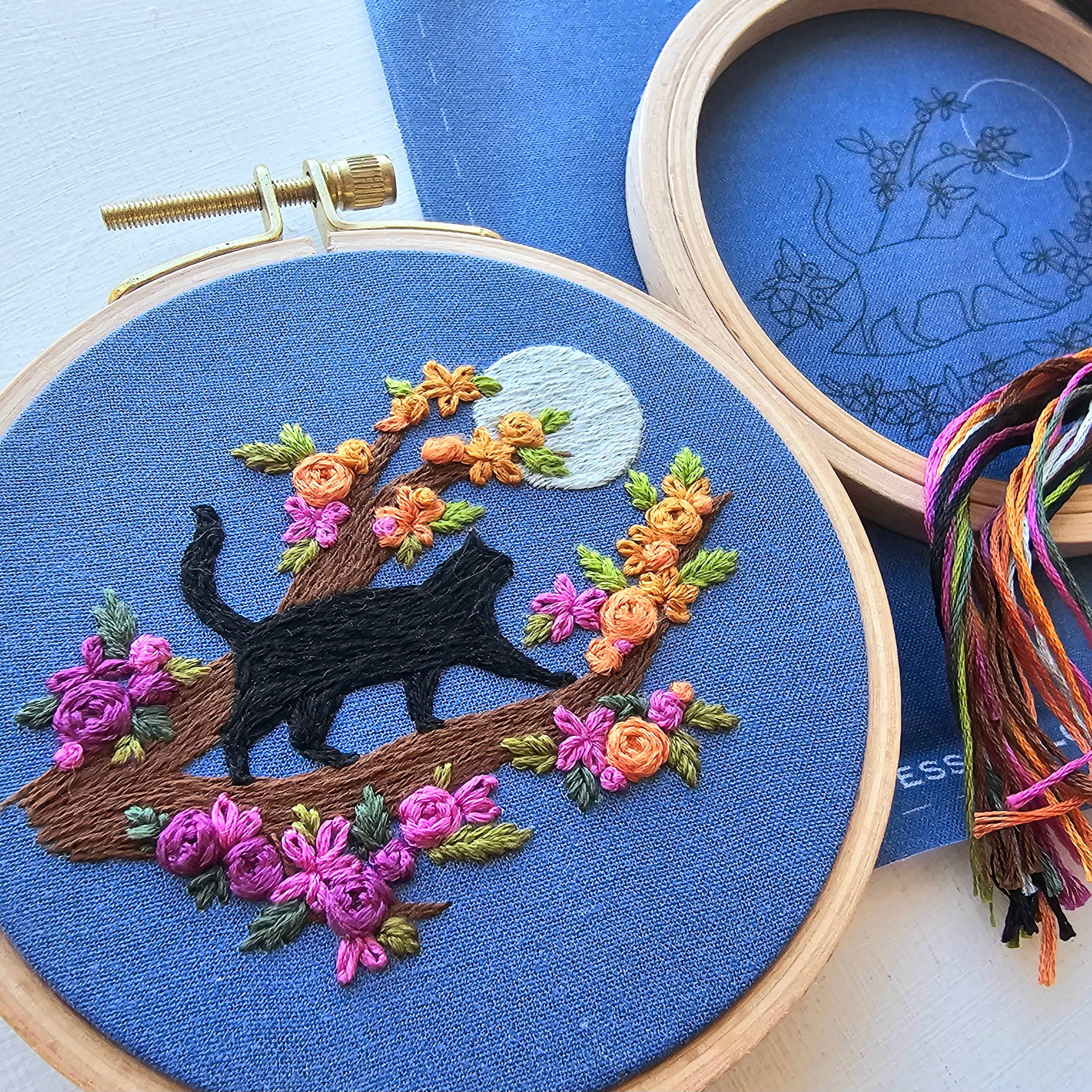 Kit de broderie Mini chat noir et pleine lune