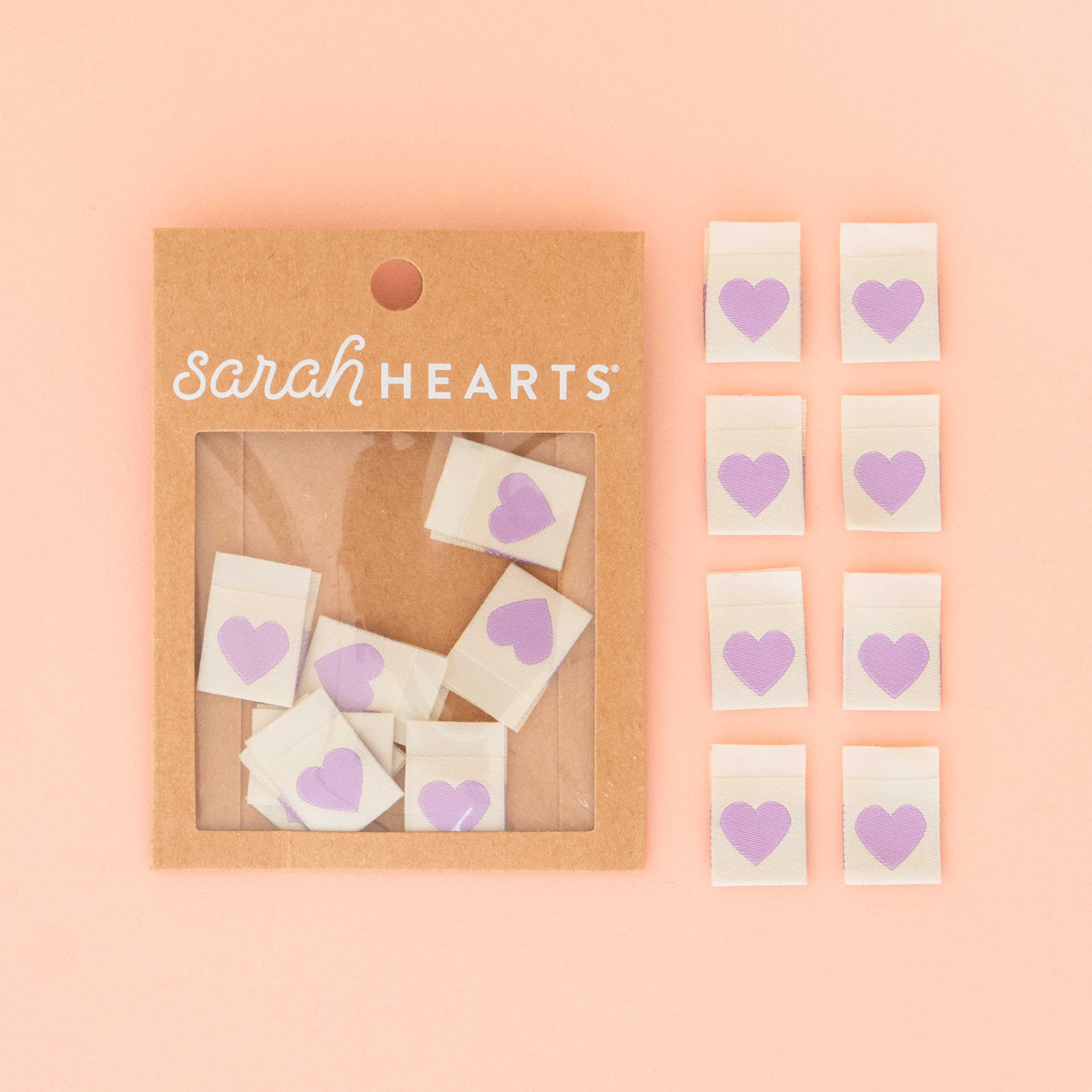 Étiquettes tissées cœurs violets