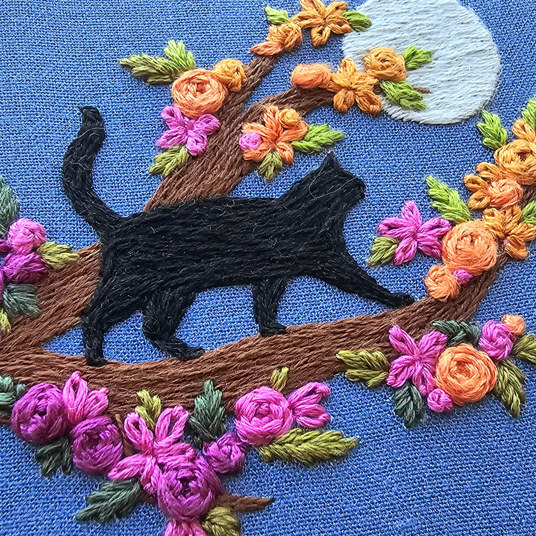 Kit de broderie Mini chat noir et pleine lune
