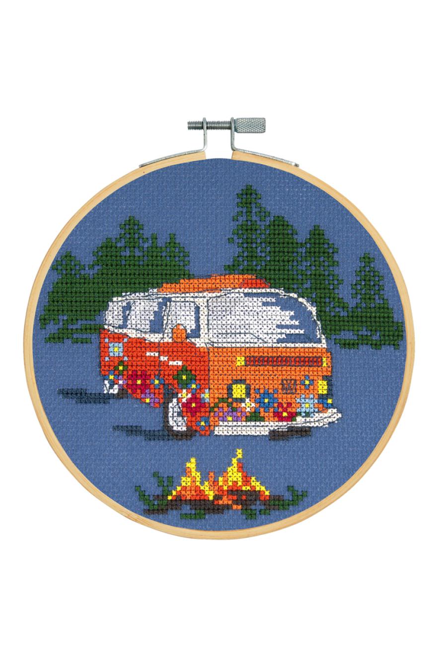 Le van orange - Kit point de croix