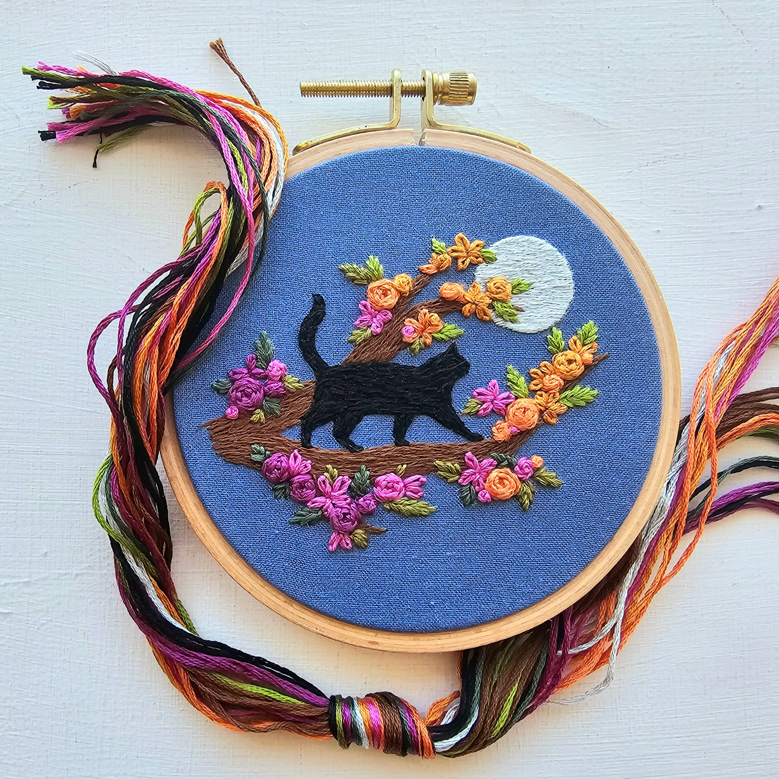 Kit de broderie Mini chat noir et pleine lune