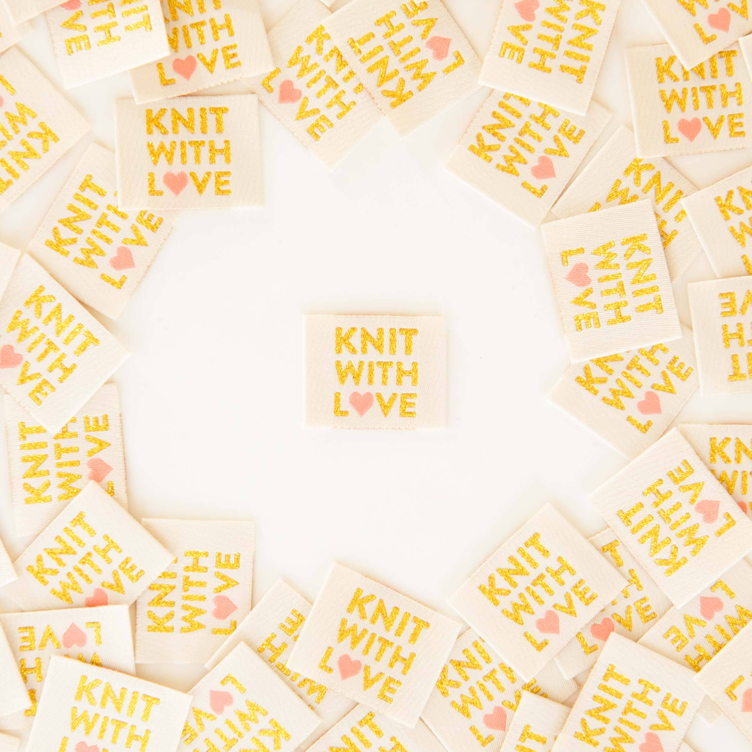 Étiquettes tissées Knit with Love - Étiquette à coudre pour tricots